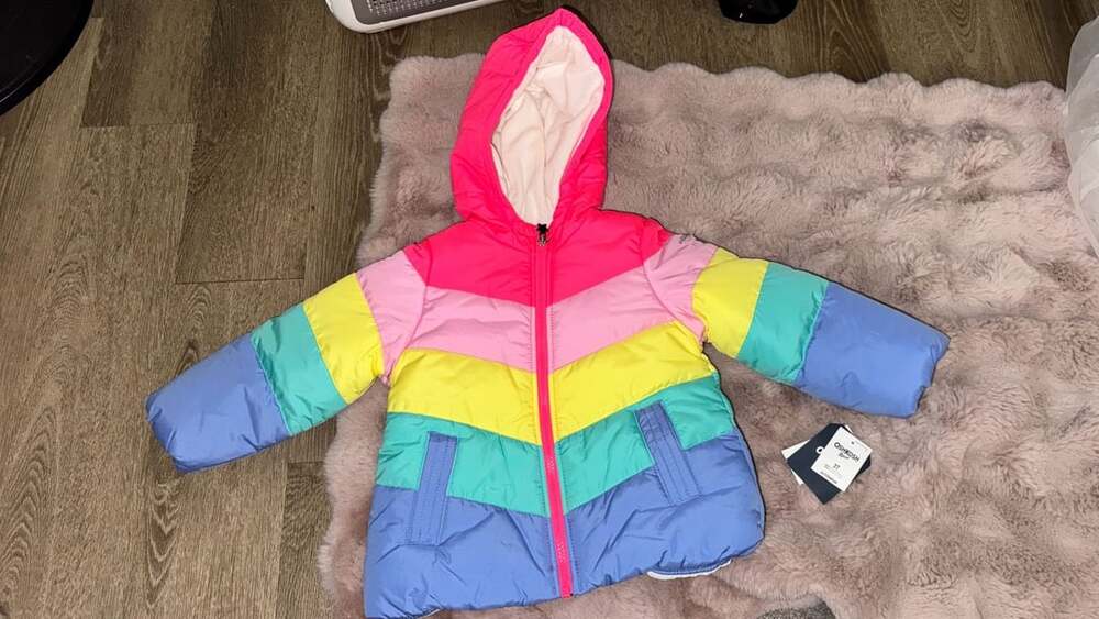 OshKosh B'gosh Puffer Jacket Size 3T Multicolor Rainbow Striped Winter Coat